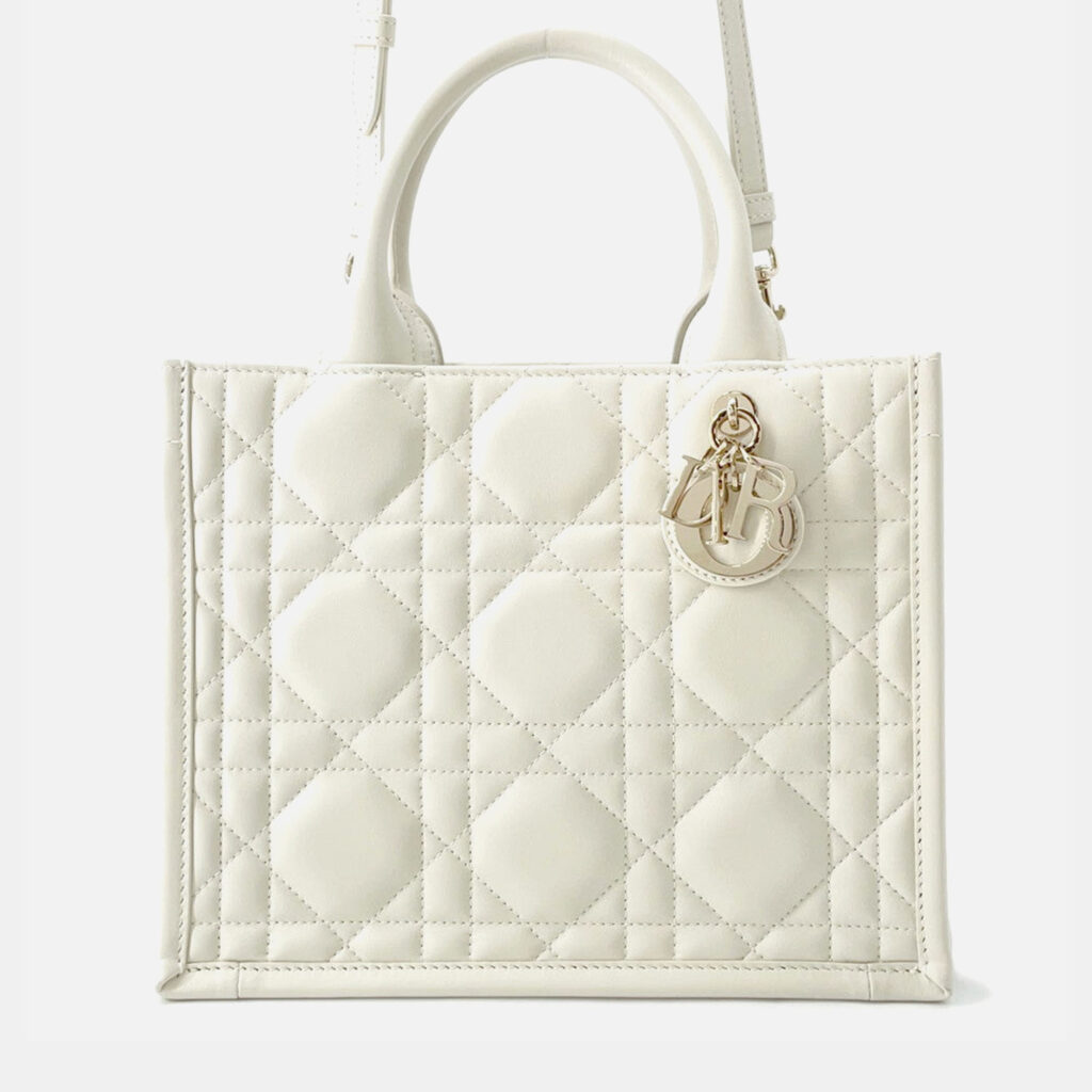 Dior Macrocannage Book Tote Latte White Calf Leather Size Small