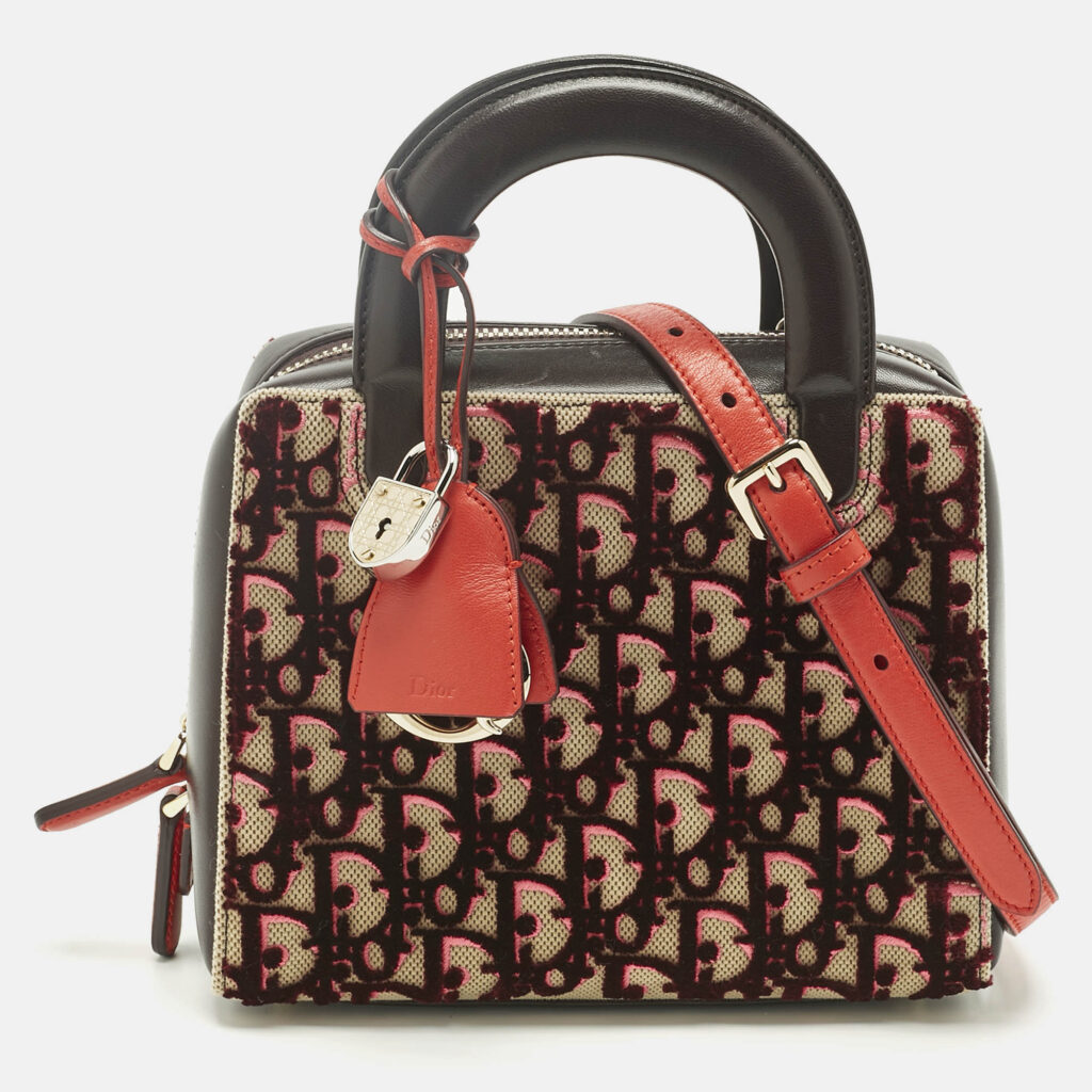 Dior Burgundy/Multicolor Oblique Velvet and Leather Lily Tote Dior Burgundy/Multicolor Oblique Velvet and Leather Lily Tote