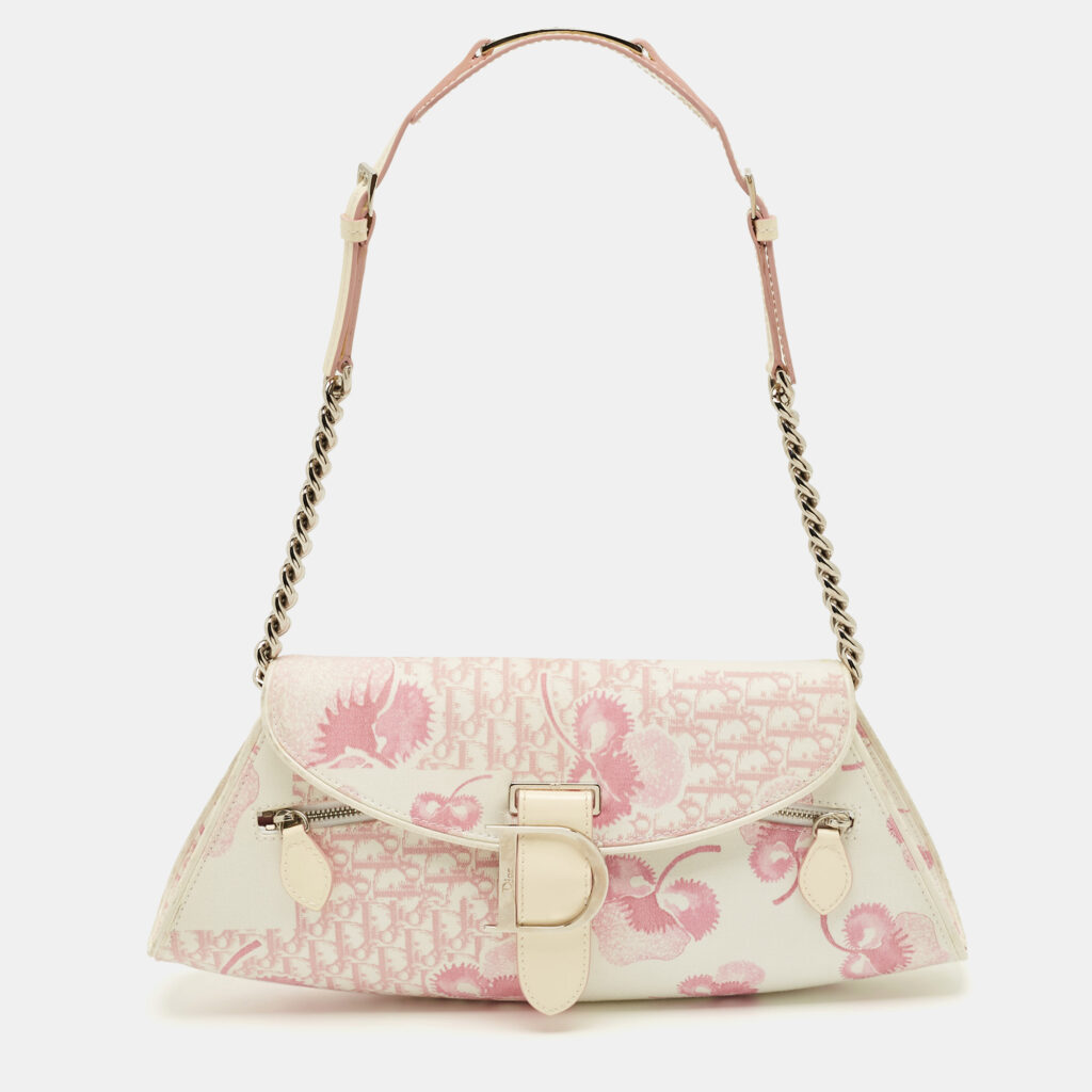 Dior Pink/White Cherry Blossom Print Fabric Shoulder Bag