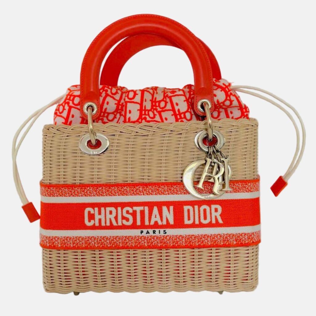 Christian Dior Orange Lady Dior Natural Wicker Medium Bag Christian Dior Orange Lady Dior Natural Wicker Medium Bag