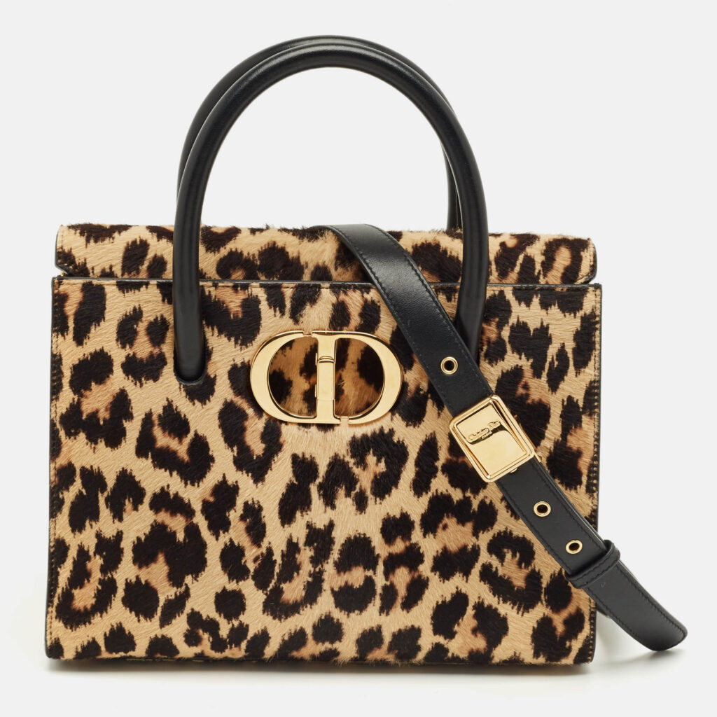 luxury-women-dior-used-handbags-p1242699-015.jpg Dior Beige/Black Leopard Print Calfhair and Leather St Honoré Tote