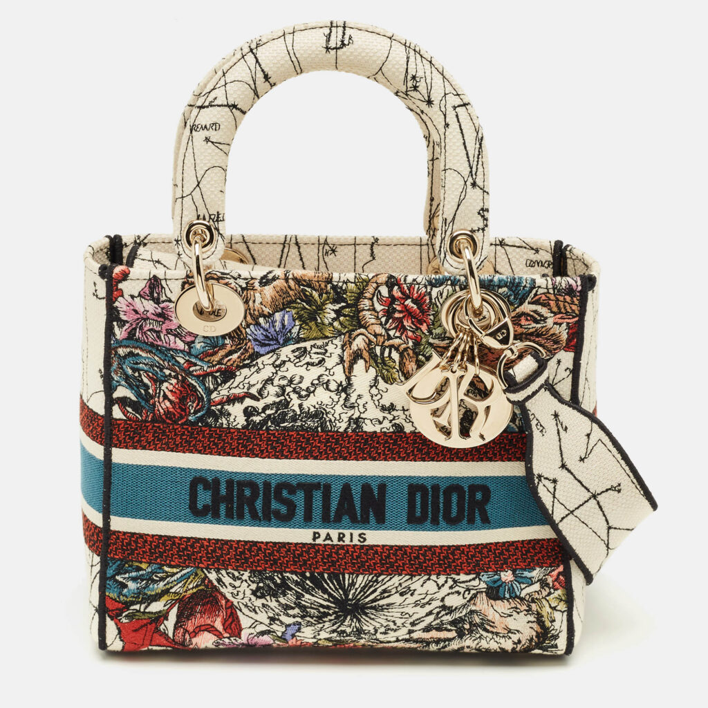Dior Multicolor Floral Embroidered Canvas Medium Lady D-Lite Tote Dior Multicolor Floral Embroidered Canvas Medium Lady D-Lite Tote