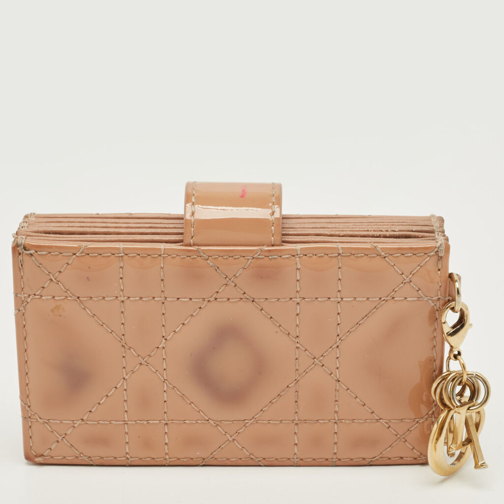 Dior Beige Cannage Patent Leather Lady Dior 5 Gusset Card Holder Dior Beige Cannage Patent Leather Lady Dior 5 Gusset Card Holder