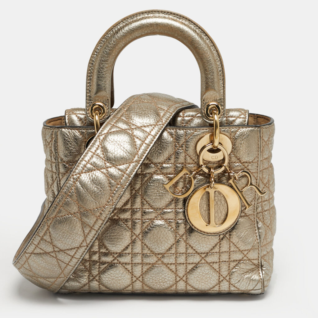 Dior Gold Cannage Leather Small Supple Lady Dior Tote Dior Gold Cannage Leather Small Supple Lady Dior Tote