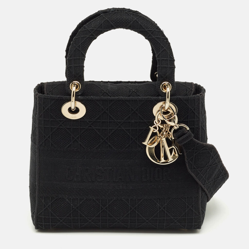 Dior Black Cannage Embroidered Canvas Medium Lady D-Lite Tote Dior Black Cannage Embroidered Canvas Medium Lady D-Lite Tote