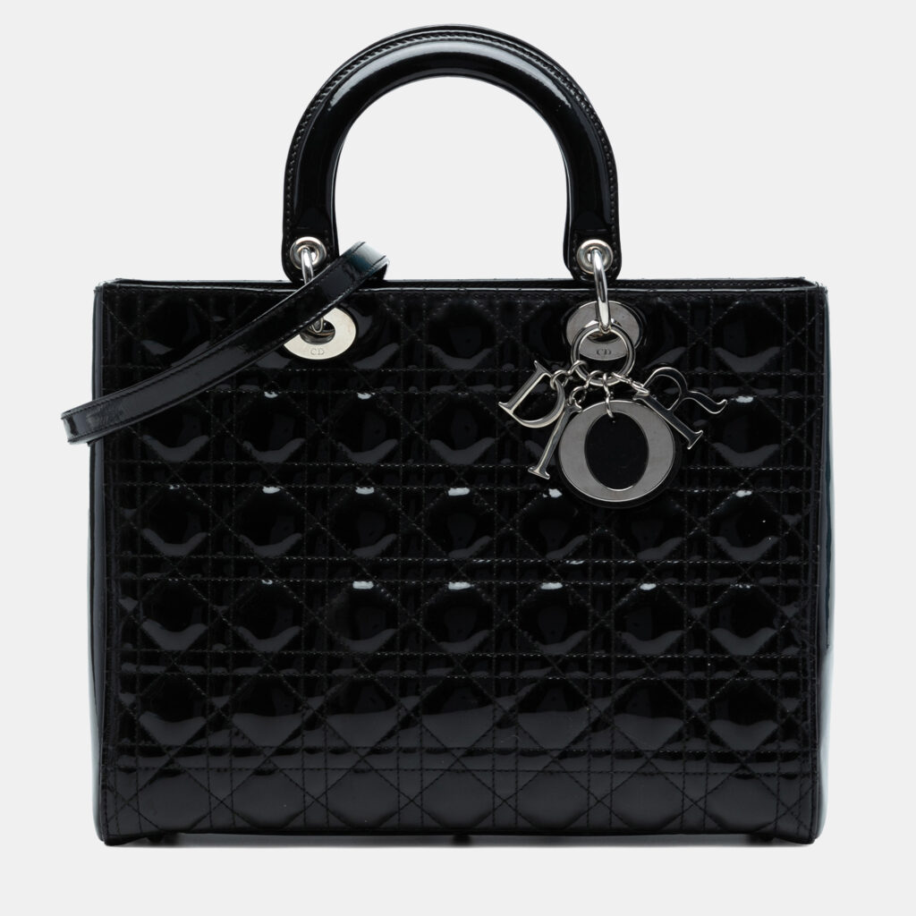 luxury-women-dior-used-handbags-p1244148-006.jpg Dior Black Large Patent Cannage Lady Dior
