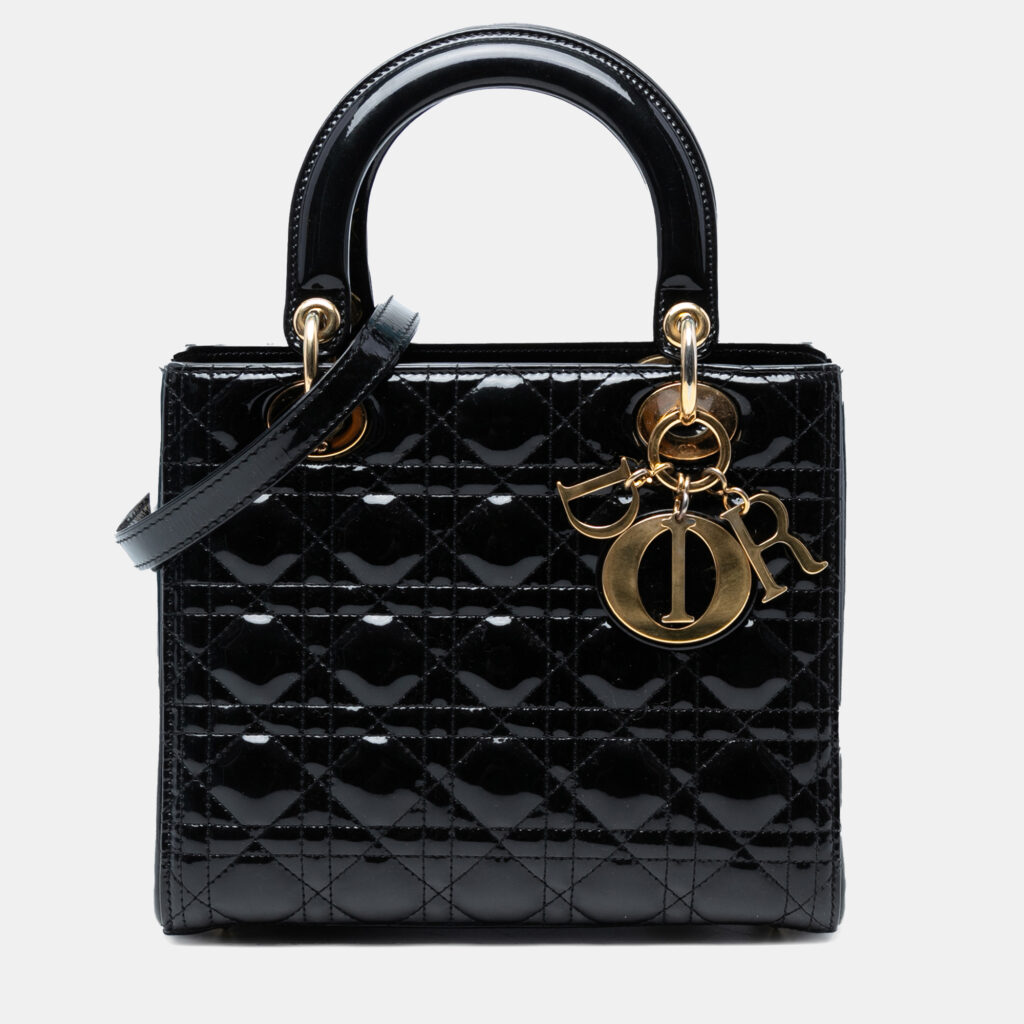 luxury-women-dior-used-handbags-p1244150-005-1.jpg Dior Black Medium Patent Cannage Lady Dior