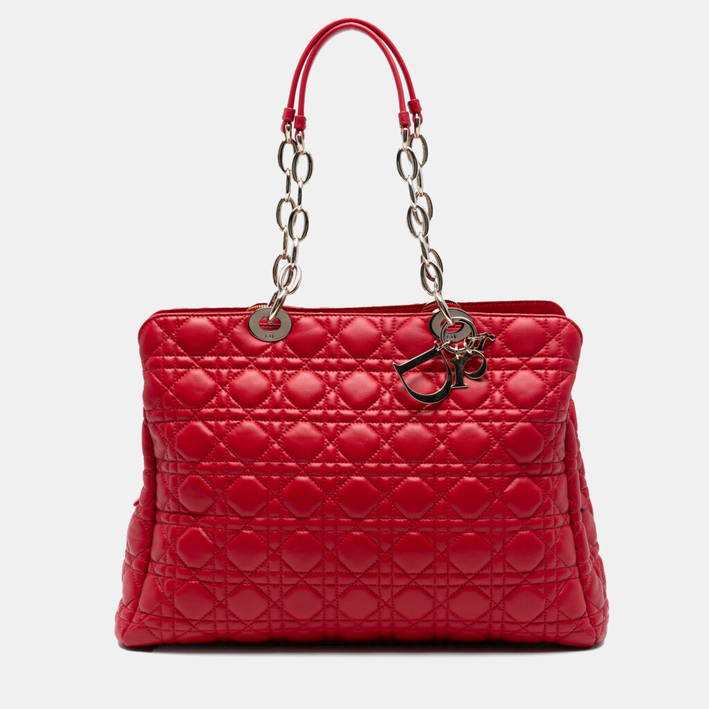 Dior Red Large Lambskin Cannage Soft Zipped Lady Dior Shopping Tote