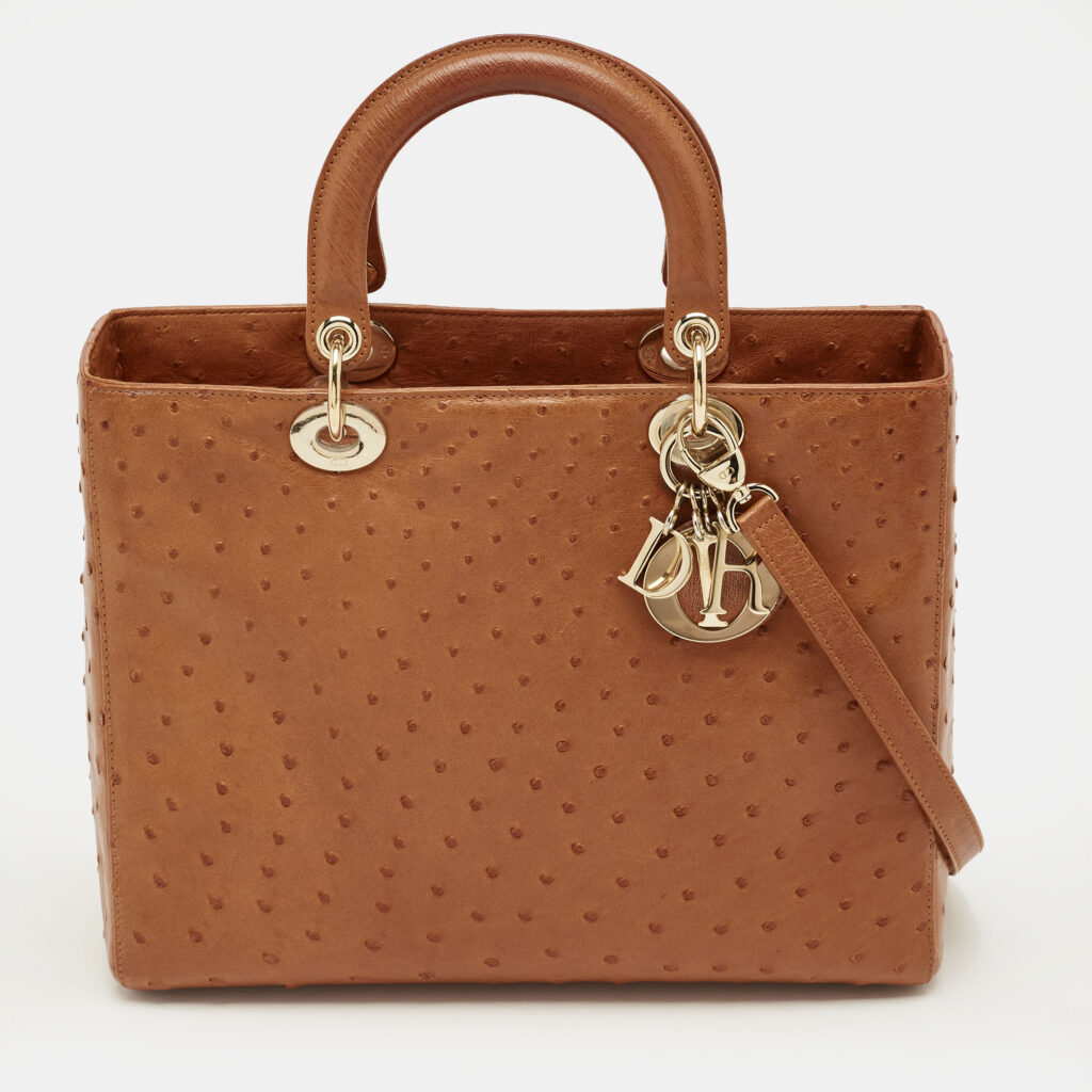Dior Brown Ostrich Large Lady Dior Tote Dior Brown Ostrich Large Lady Dior Tote