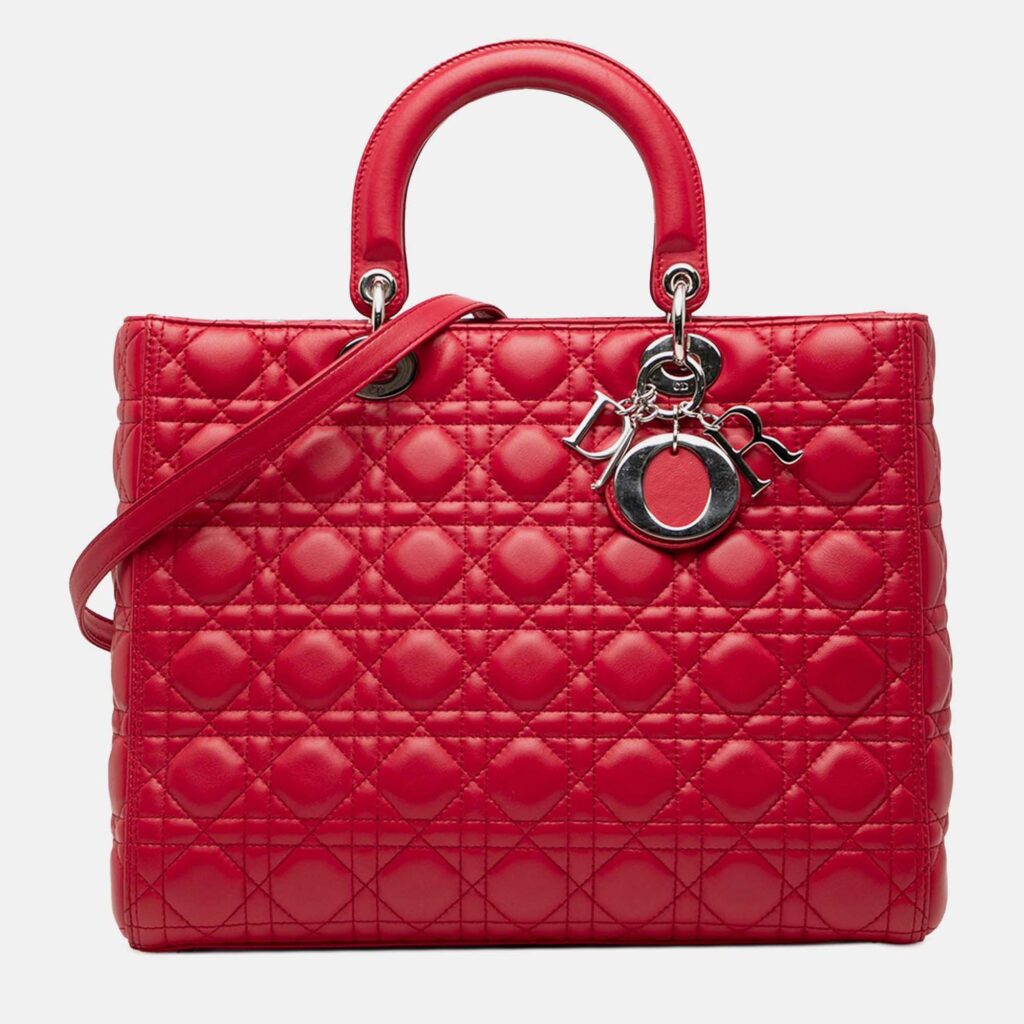 luxury-women-dior-used-handbags-p1245010-002-1.jpg Dior Red Large Lambskin Cannage Lady Dior