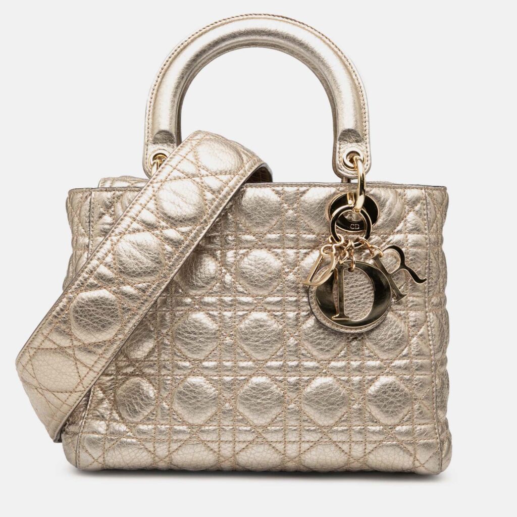 Dior Gold Medium Metallic Grained Calfskin Cannage Supple Lady Dior Dior Gold Medium Metallic Grained Calfskin Cannage Supple Lady Dior