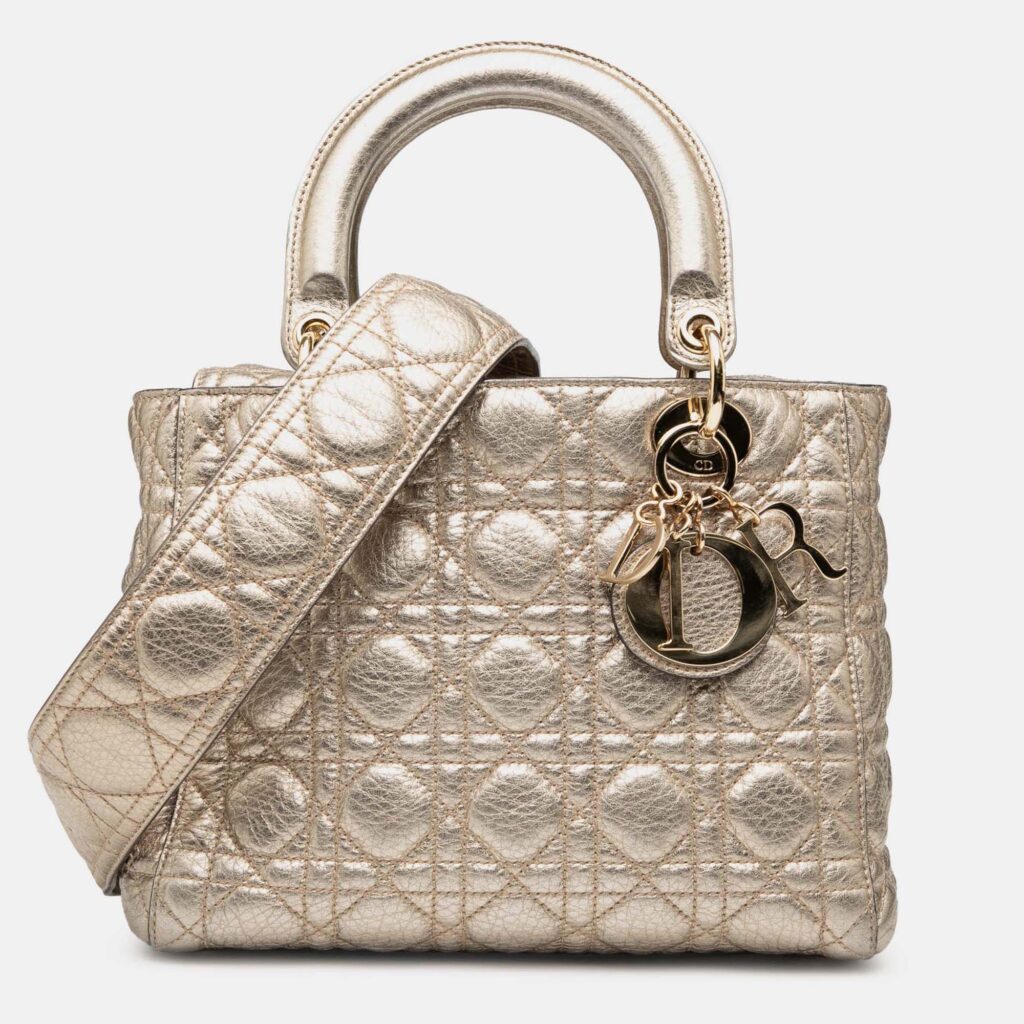 Dior Gold Medium Metallic Grained Calfskin Cannage Supple Lady Dior Dior Gold Medium Metallic Grained Calfskin Cannage Supple Lady Dior
