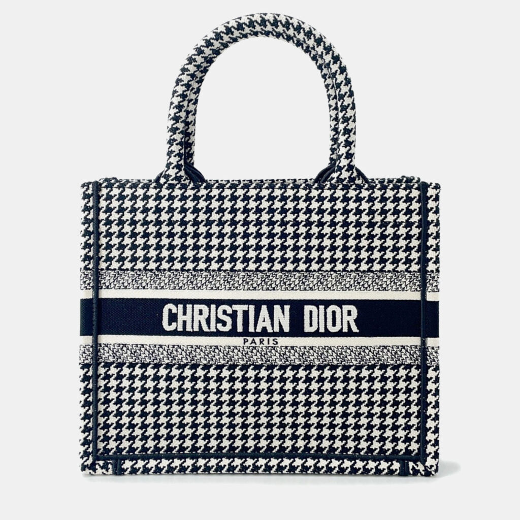 Dior Book Tote Houndstooth Pattern White/Black Canvas Size Small