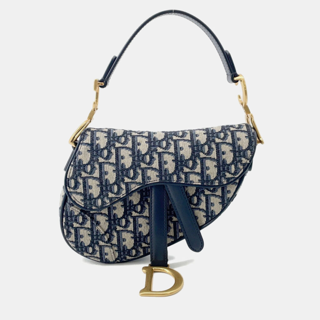 Dior Saddle Oblique One Shoulder Bag Navy Canvas Leather Dior Saddle Oblique One Shoulder Bag Navy Canvas Leather