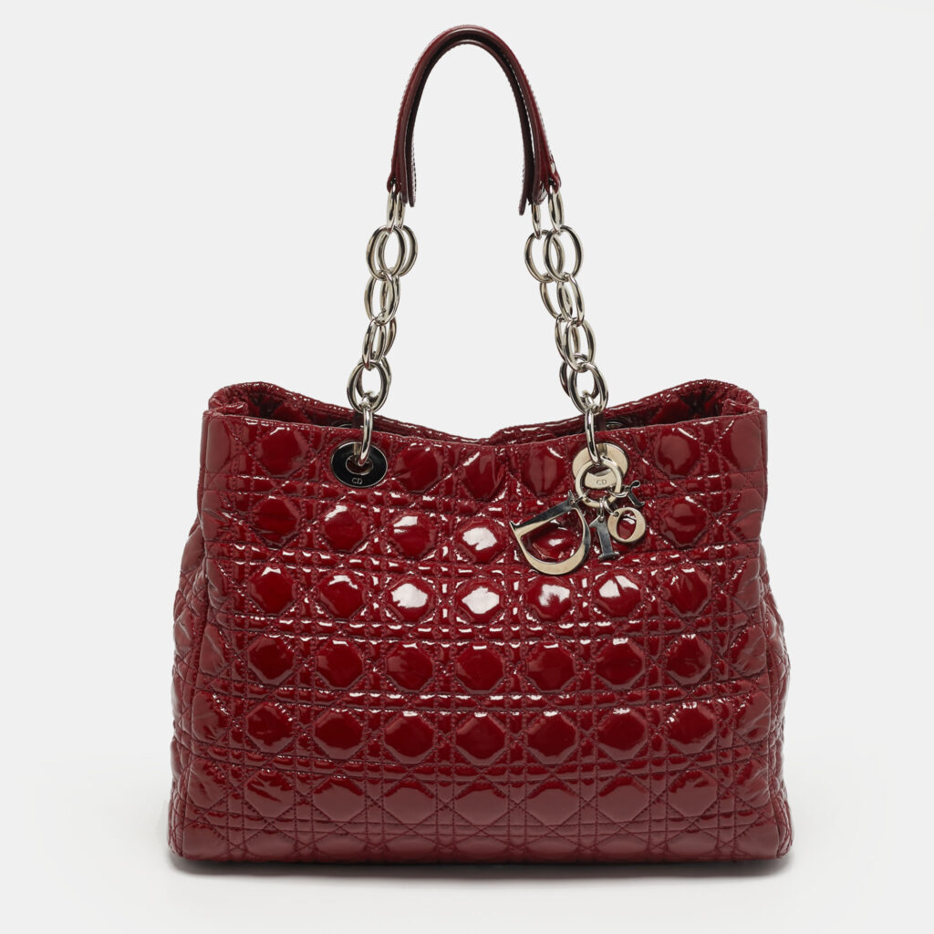Dior Red Cannage Patent Leather Soft Lady Dior Tote