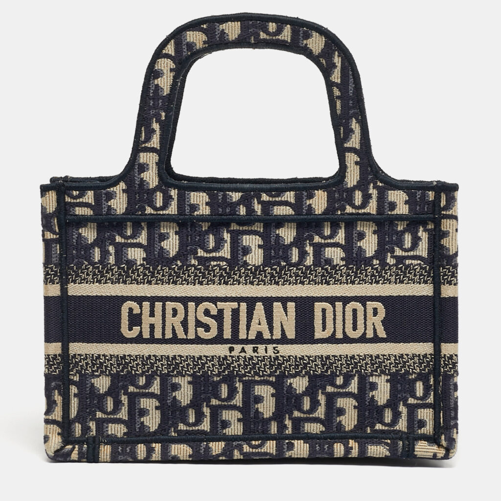 luxury-women-dior-used-handbags-p1245397-004.jpg Dior Navy Blue Oblique Canvas Mini Book Tote