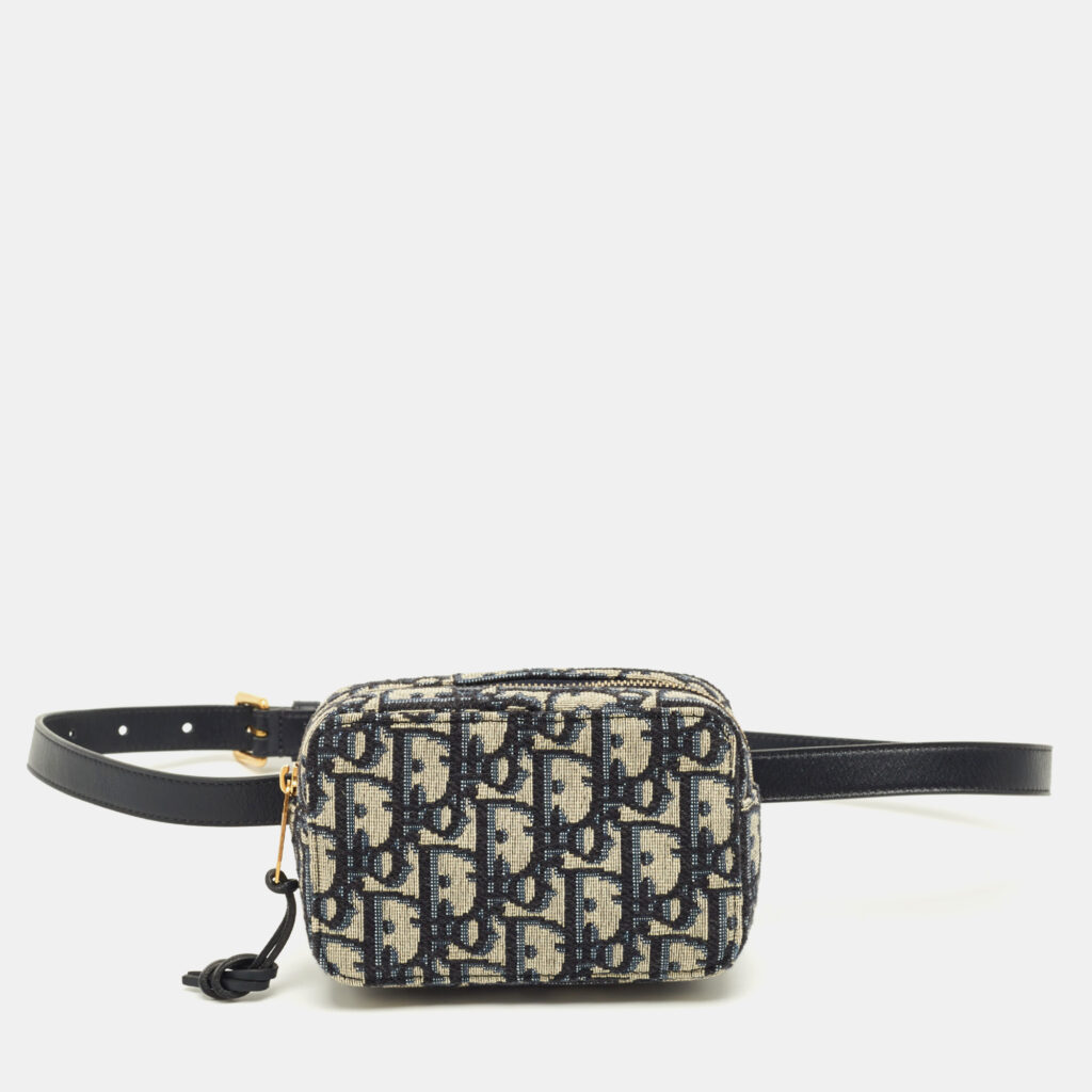 Dior Navy Blue Oblique Canvas and Leather Pouch Belt Bag Dior Navy Blue Oblique Canvas and Leather Pouch Belt Bag