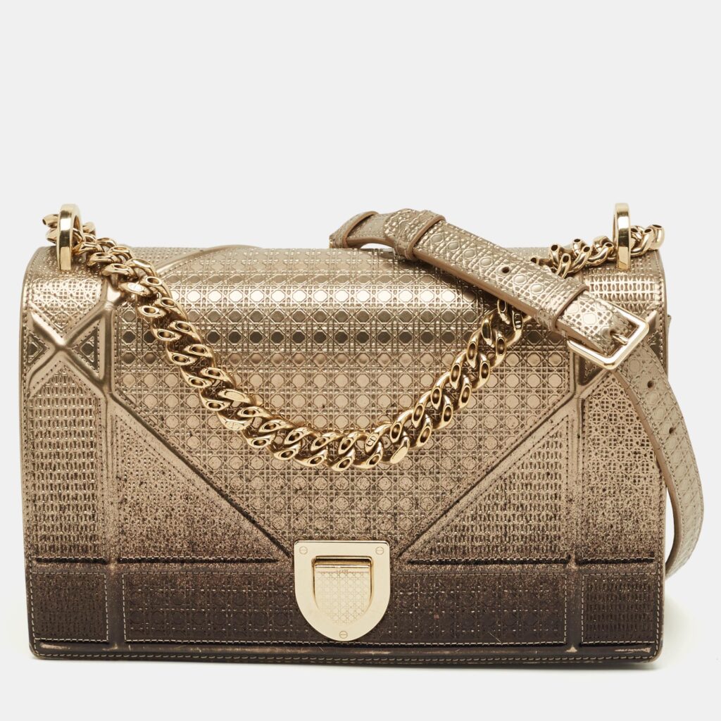 luxury-women-dior-used-handbags-p1245632-009-1.jpg Dior Ombre Gold Microcannage Patent Leather Medium Diorama Shoulder Bag