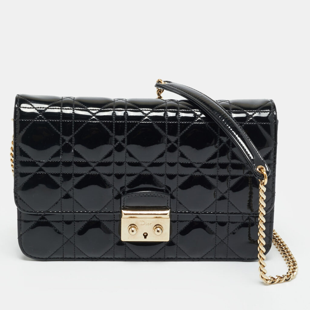 Dior Black Cannage Patent Leather Miss Dior Promenade Wallet On Chain Dior Black Cannage Patent Leather Miss Dior Promenade Wallet On Chain
