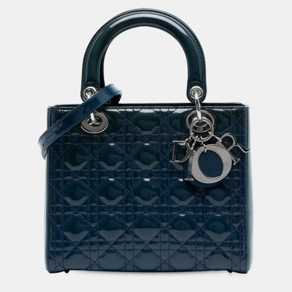 Dior Navy Blue Medium Patent Cannage Lady Dior Dior Navy Blue Medium Patent Cannage Lady Dior