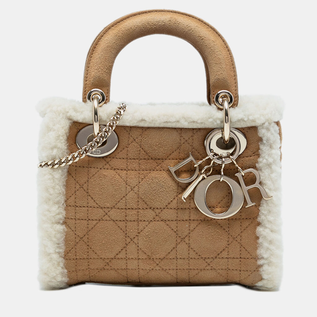 Dior Brown Mini Suede Shearling Cannage Lady Dior Dior Brown Mini Suede Shearling Cannage Lady Dior