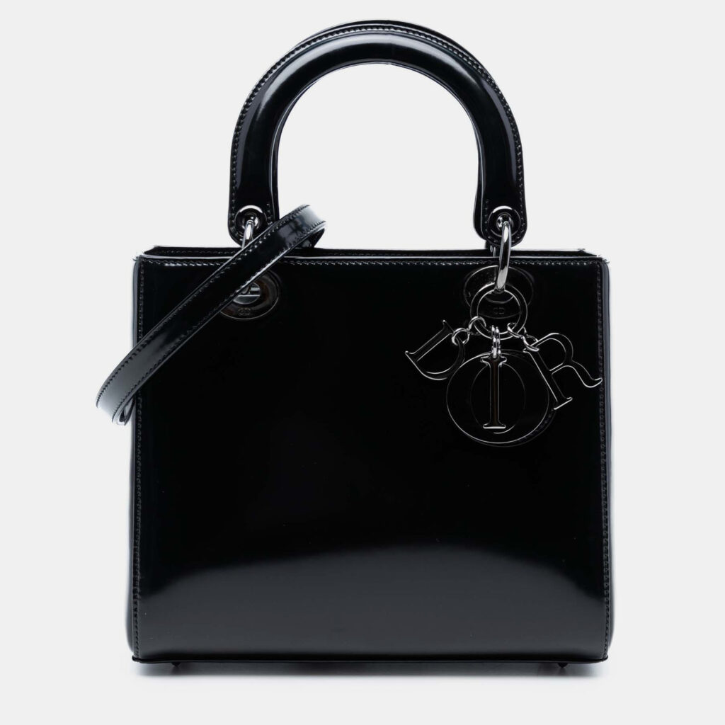 luxury-women-dior-used-handbags-p1245928-006-1.jpg Dior Black Medium Patent Lady Dior