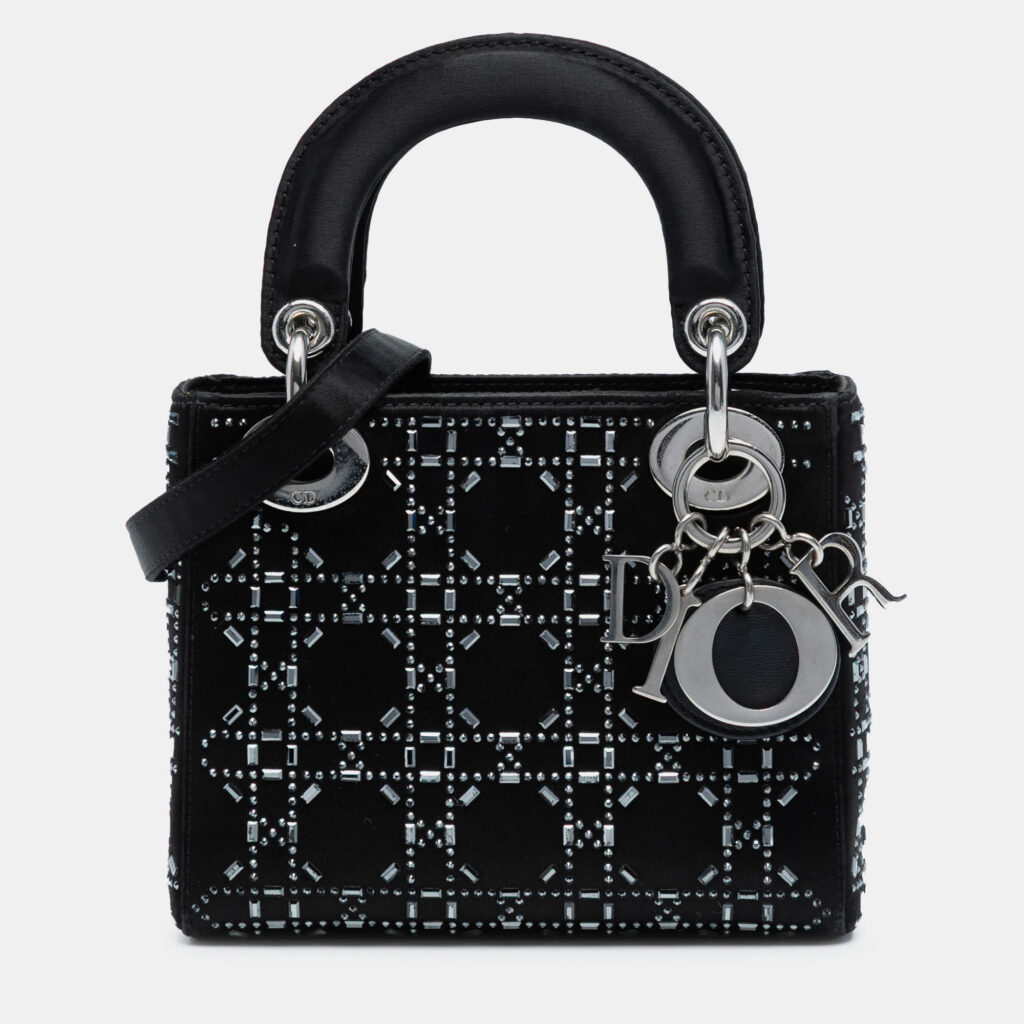 luxury-women-dior-used-handbags-p1245930-007-1.jpg Dior Black Mini Satin Cannage Strass Crystal Embellished Lady Dior