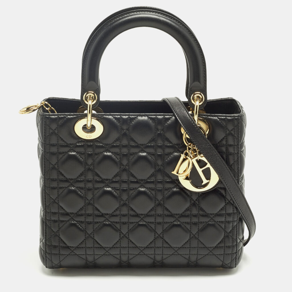 luxury-women-dior-used-handbags-p1246175-007-1.jpg Dior Lady Dior Medium Black Cannage Leather Tote