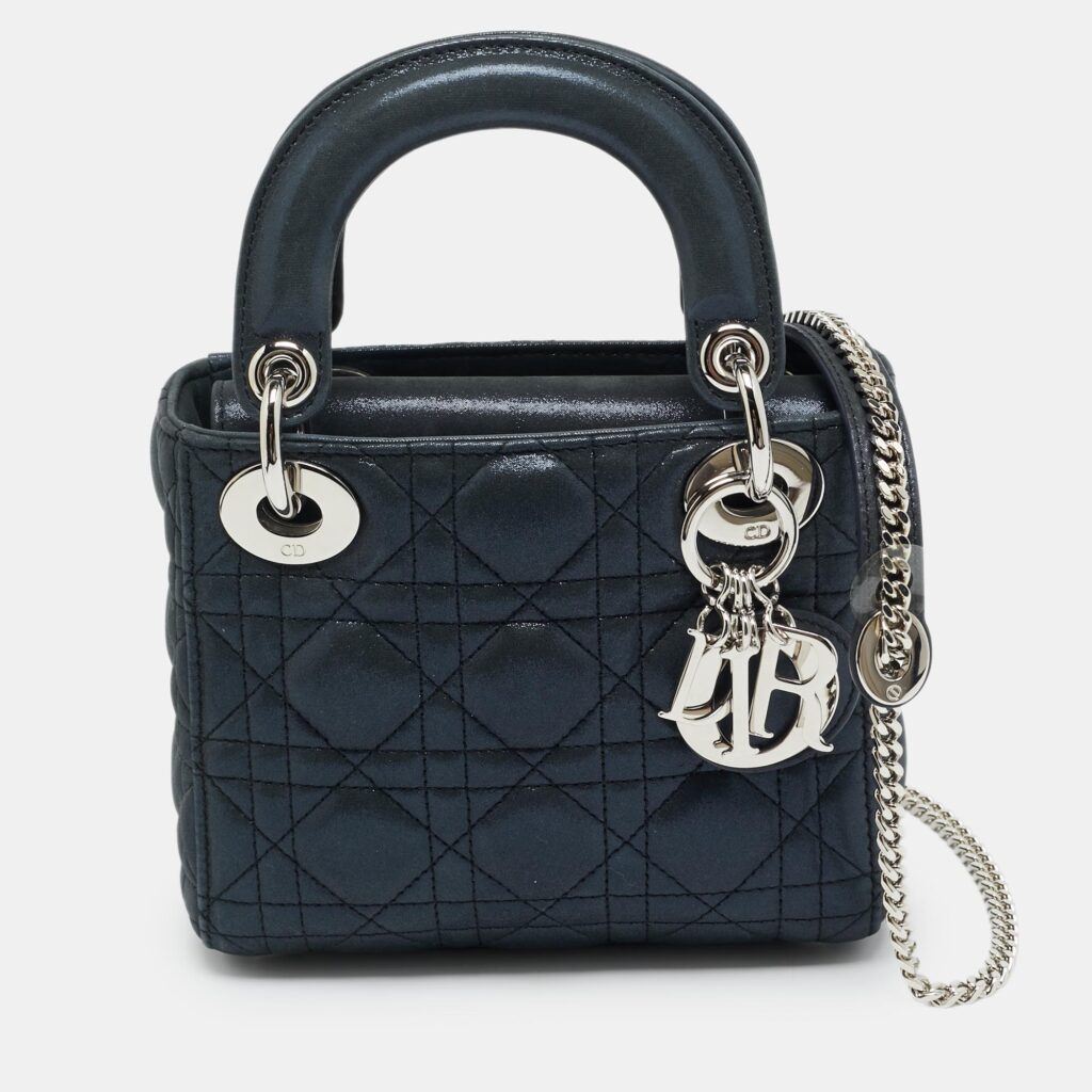 Dior Lady Dior Mini Navy Blue Cannage Iridescent Leather Tote Dior Lady Dior Mini Navy Blue Cannage Iridescent Leather Tote