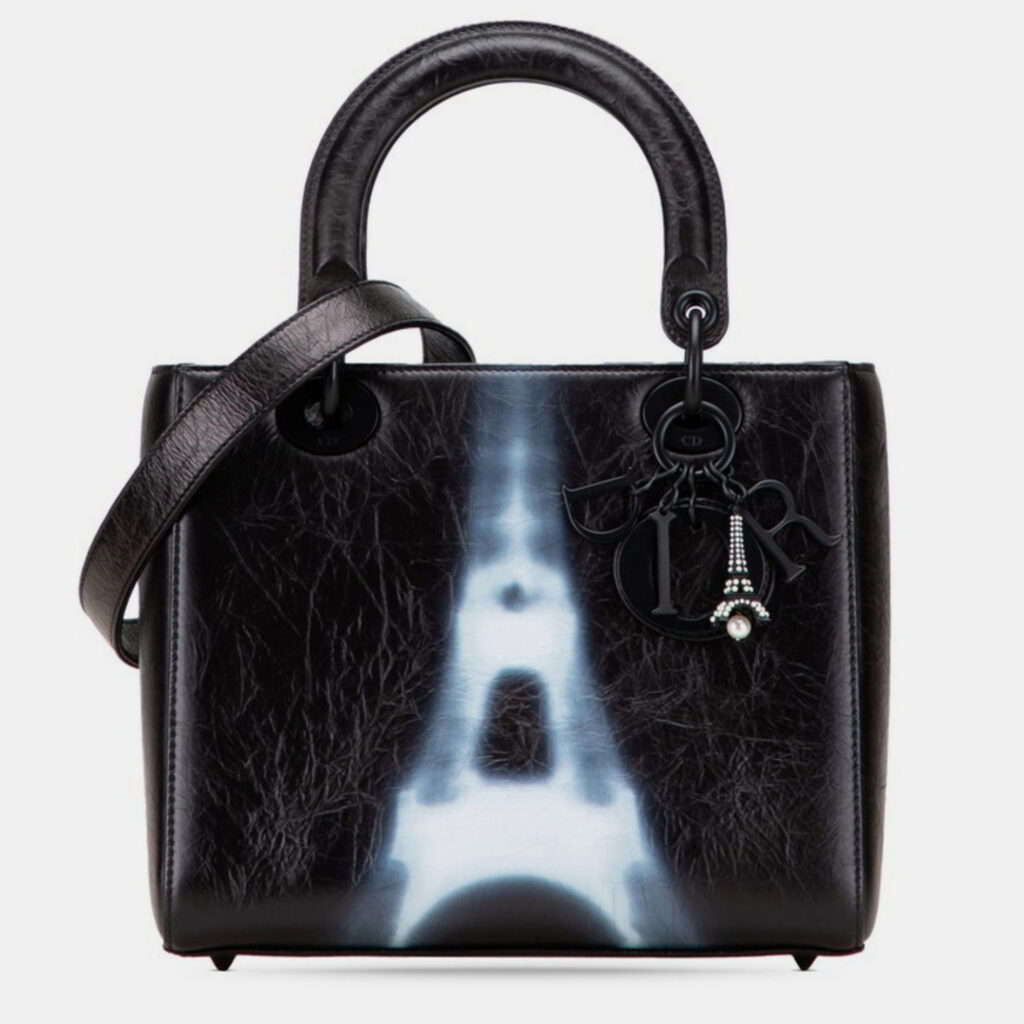 Christian Dior Dior Lady Eiffel Tower Handbag Black/White Leather