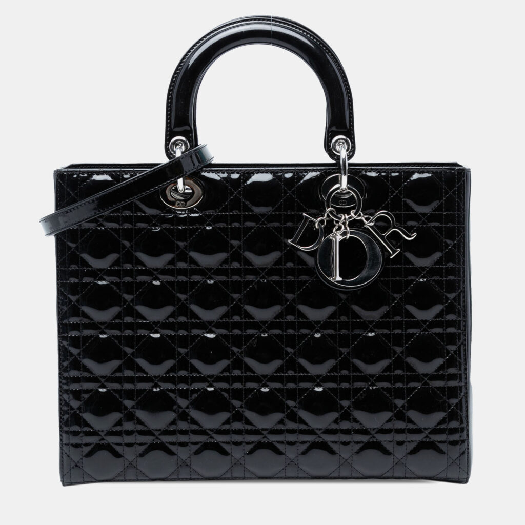 luxury-women-dior-used-handbags-p1247612-004-1.jpg Dior Black Large Patent Cannage Lady Dior