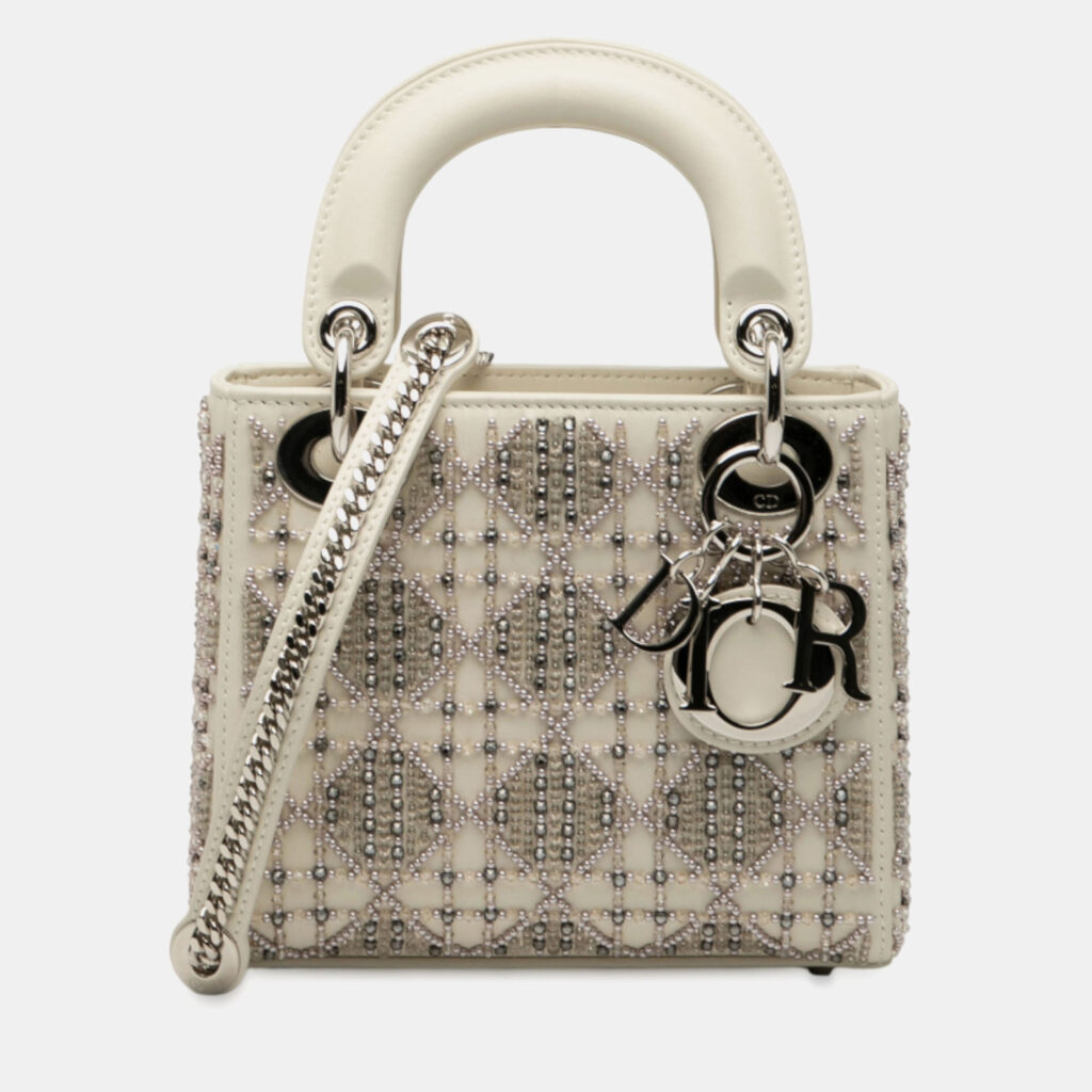 Dior White Mini Beaded Lambskin Cannage Lady Dior Dior White Mini Beaded Lambskin Cannage Lady Dior