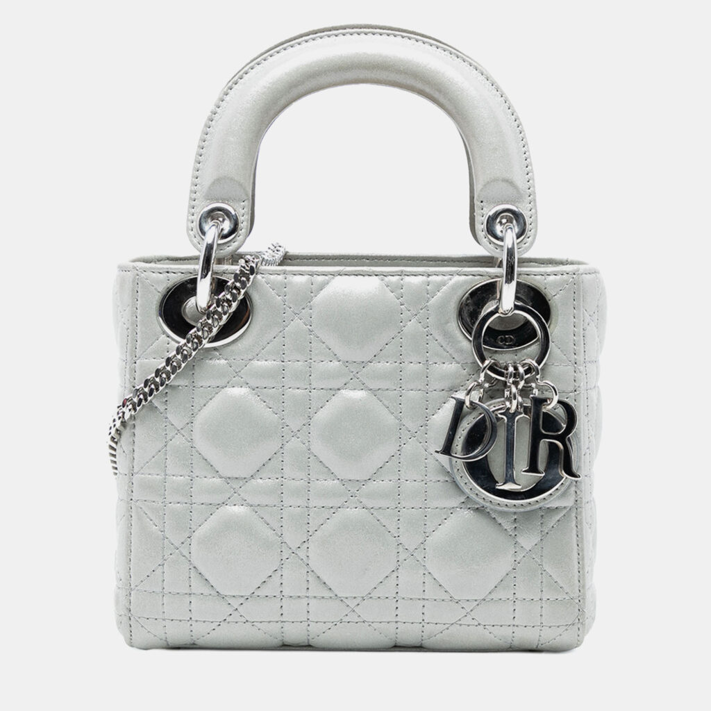Dior Silver Mini Iridescent Lambskin Cannage Lady Dior Dior Silver Mini Iridescent Lambskin Cannage Lady Dior