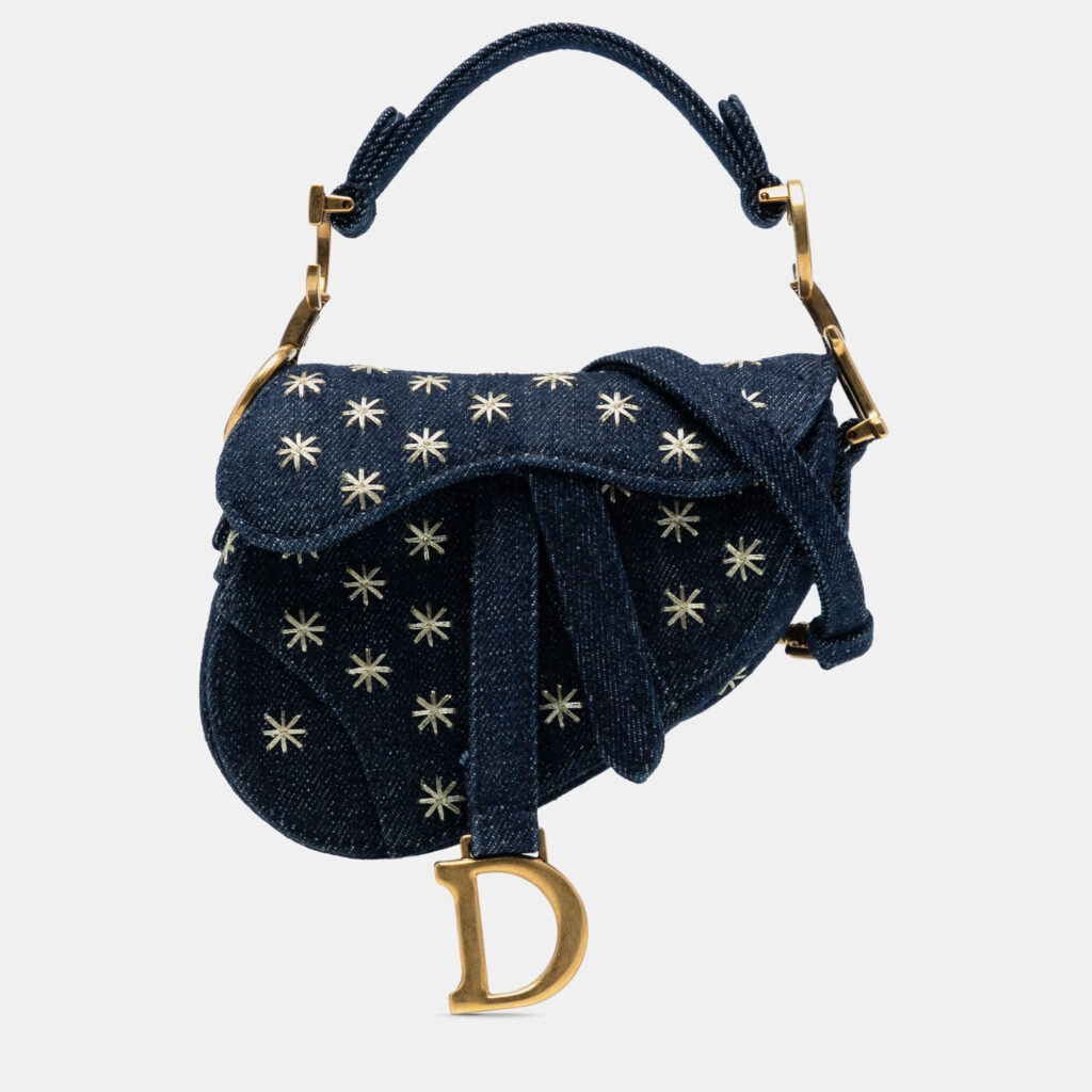 Dior Blue Micro Denim Embroidered Saddle Bag Dior Blue Micro Denim Embroidered Saddle Bag