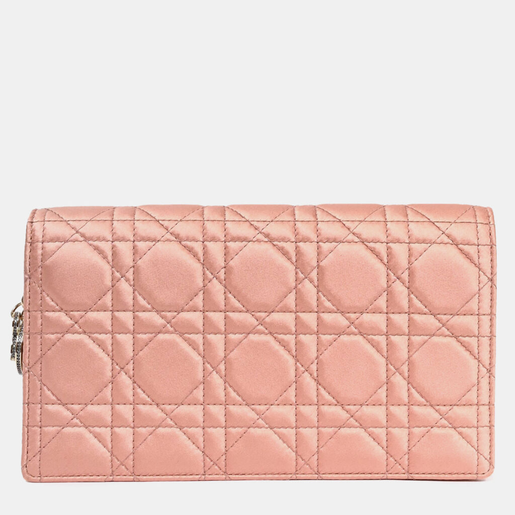 Christian Dior 2019 Pink Satin Cannage Wallet on Chain Christian Dior 2019 Pink Satin Cannage Wallet on Chain