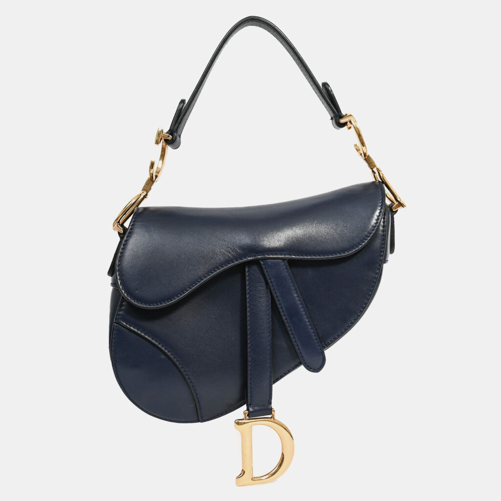 Christian Dior Navy Blue Mini Saddle Bag with Canvas Strap Christian Dior Navy Blue Mini Saddle Bag with Canvas Strap