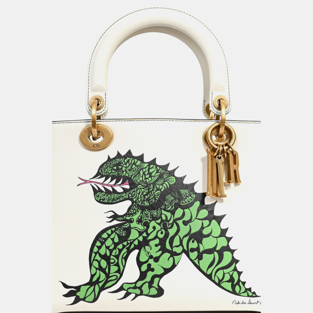 Christian Dior x Nika De Saint Phalle 2018 White Leather Medium Dragon 'Lady Dior' Top Handle Bag with Strap Christian Dior x Nika De Saint Phalle 2018 White Leather Medium Dragon 'Lady Dior' Top Handle Bag with Strap