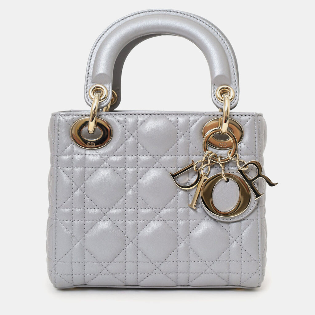 luxury-women-dior-used-handbags-p1247843-002.jpg Christian Dior 2019 Grey Leather Cannage Mini Lady Dior with Strap