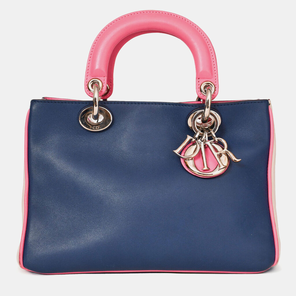 Christian Dior Navy/Pink Tri Colour Leather Mini Diorissimo Top Handle with Strap Christian Dior Navy/Pink Tri Colour Leather Mini Diorissimo Top Handle with Strap