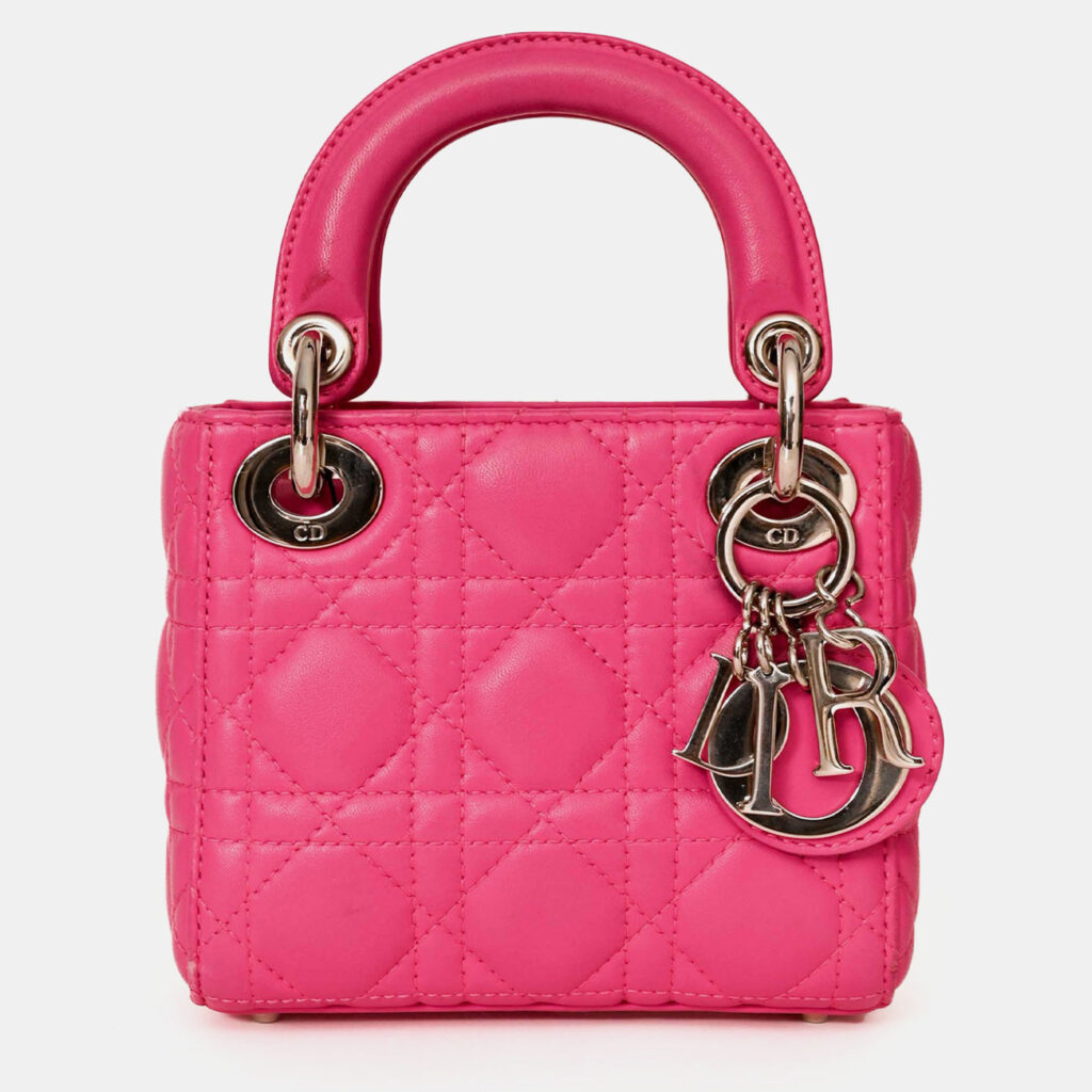 Christian Dior Pink Cannage Leather Mini 'Lady Dior' with Strap Christian Dior Pink Cannage Leather Mini 'Lady Dior' with Strap