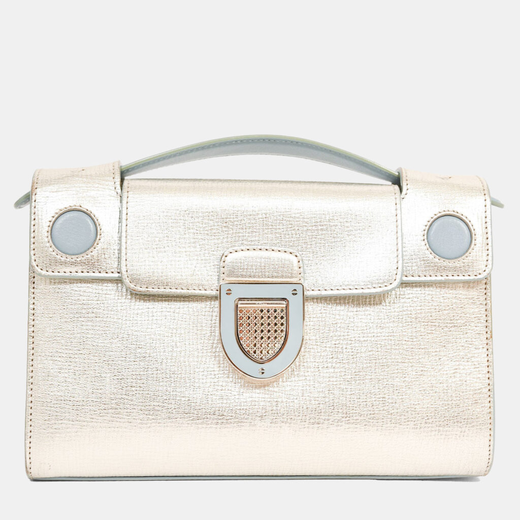 Christian Dior Silver/Light Blue Leather 'Diorever' Pochette Top Handle with Strap