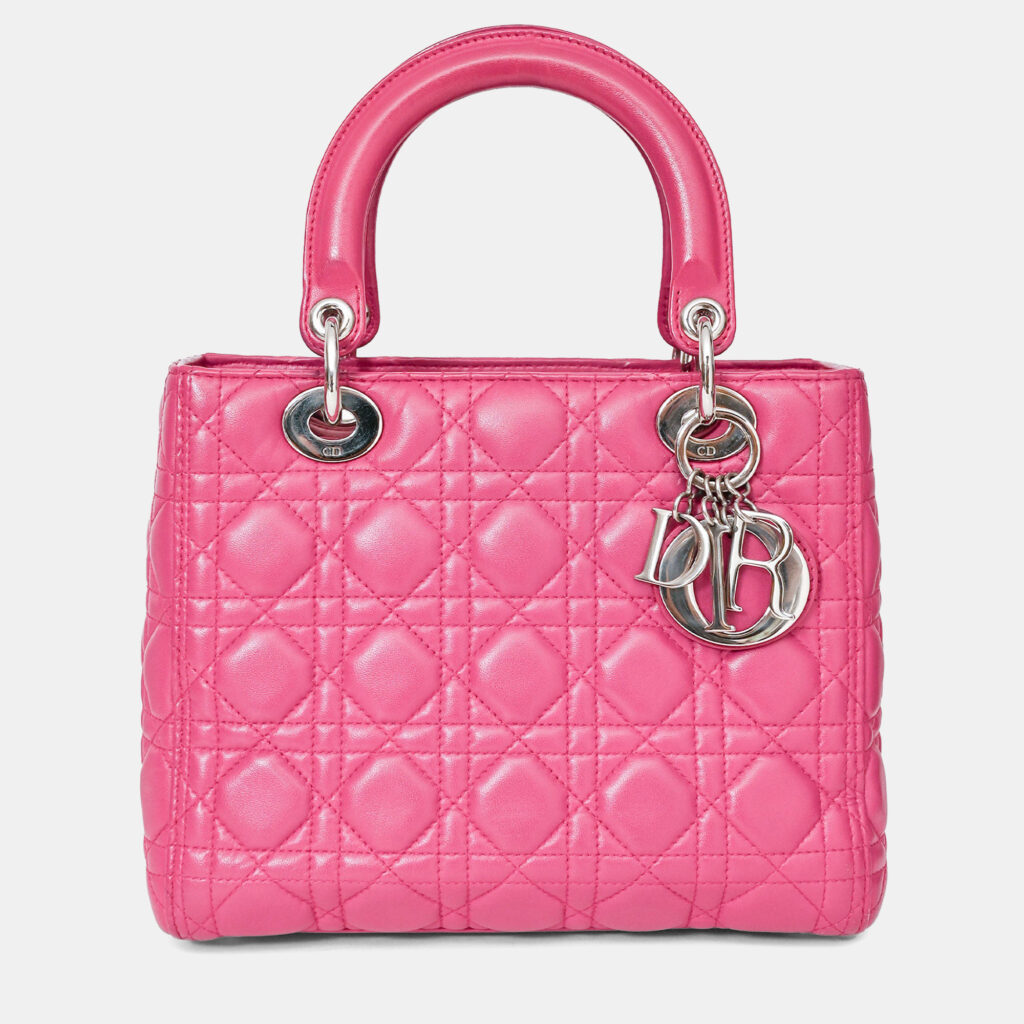 Christian Dior 2013 Pink Cannage Leather Lady Dior Top Handle with Strap Christian Dior 2013 Pink Cannage Leather Lady Dior Top Handle with Strap