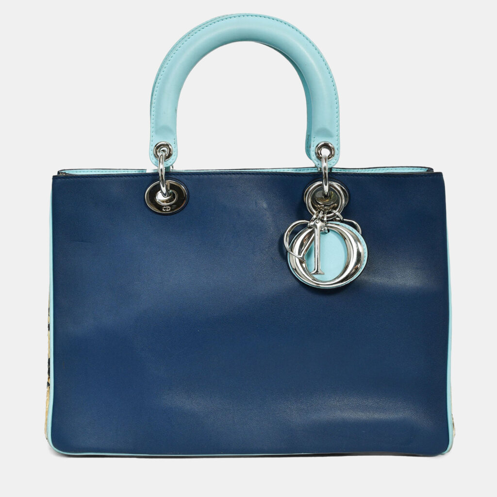 Christian Dior Python Navy/Light Blue Leather 'Diorissimo' Top Handle with Strap and Pouch