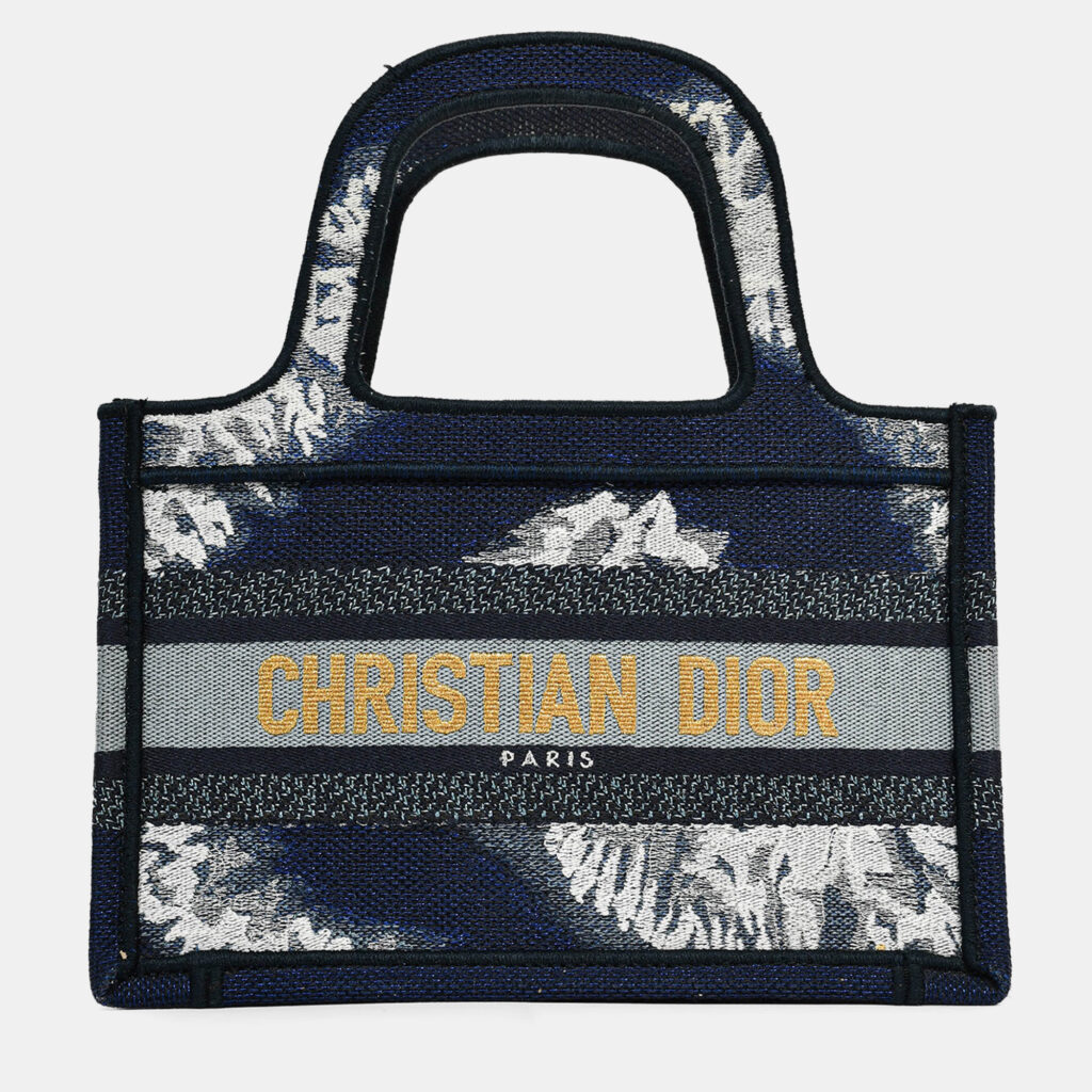 luxury-women-dior-used-handbags-p1248031-006-1.jpg Christian Dior Blue Embroidered Canvas Tie-Dye Mini Book Tote