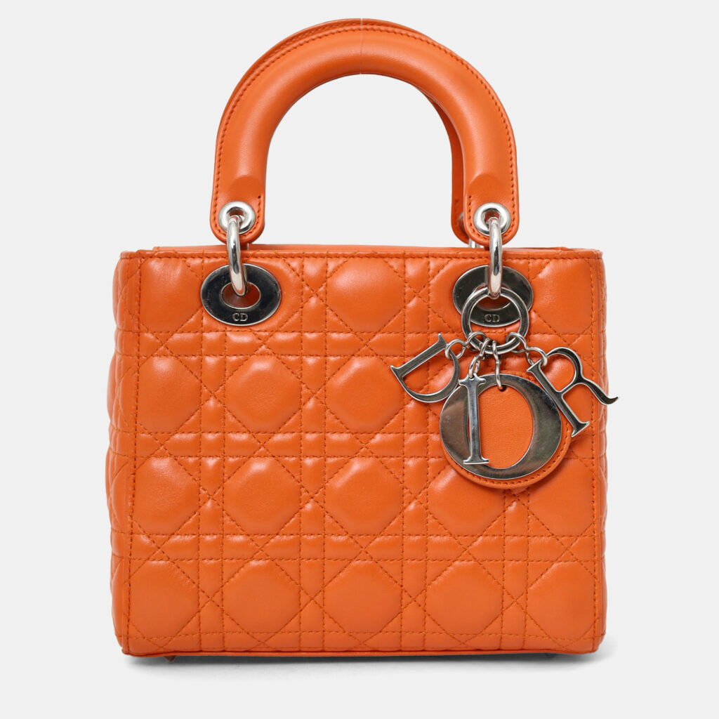 Christian Dior 2016 Orange Leather Cannage Small Lady Dior with Strap Christian Dior 2016 Orange Leather Cannage Small Lady Dior with Strap