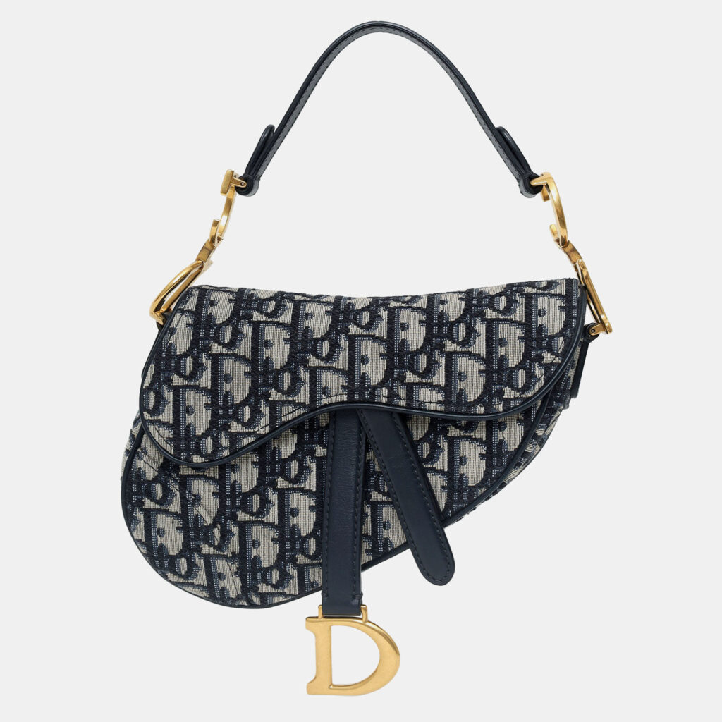 Christian Dior 2019 Blue Oblique Jacquard Mini Saddle Bag With Strap Christian Dior 2019 Blue Oblique Jacquard Mini Saddle Bag With Strap