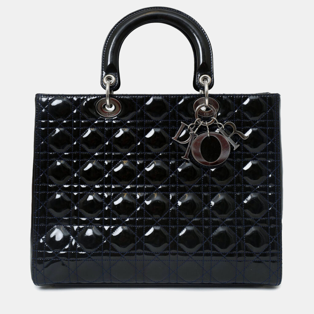 Christian Dior 2009 Black Patent Large Lady Dior Top Handle With Strap Christian Dior 2009 Black Patent Large Lady Dior Top Handle With Strap