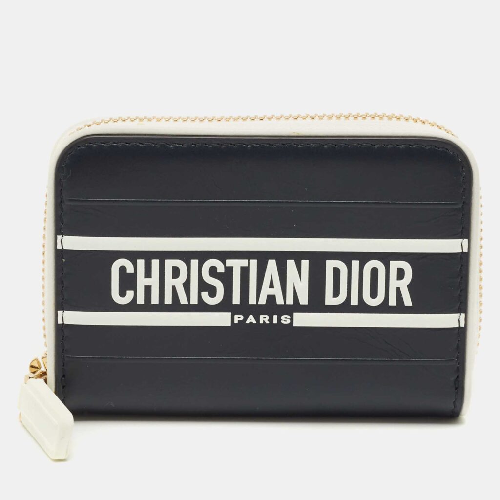 Dior Vibe Navy Blue/White Leather Compact Wallet Dior Vibe Navy Blue/White Leather Compact Wallet