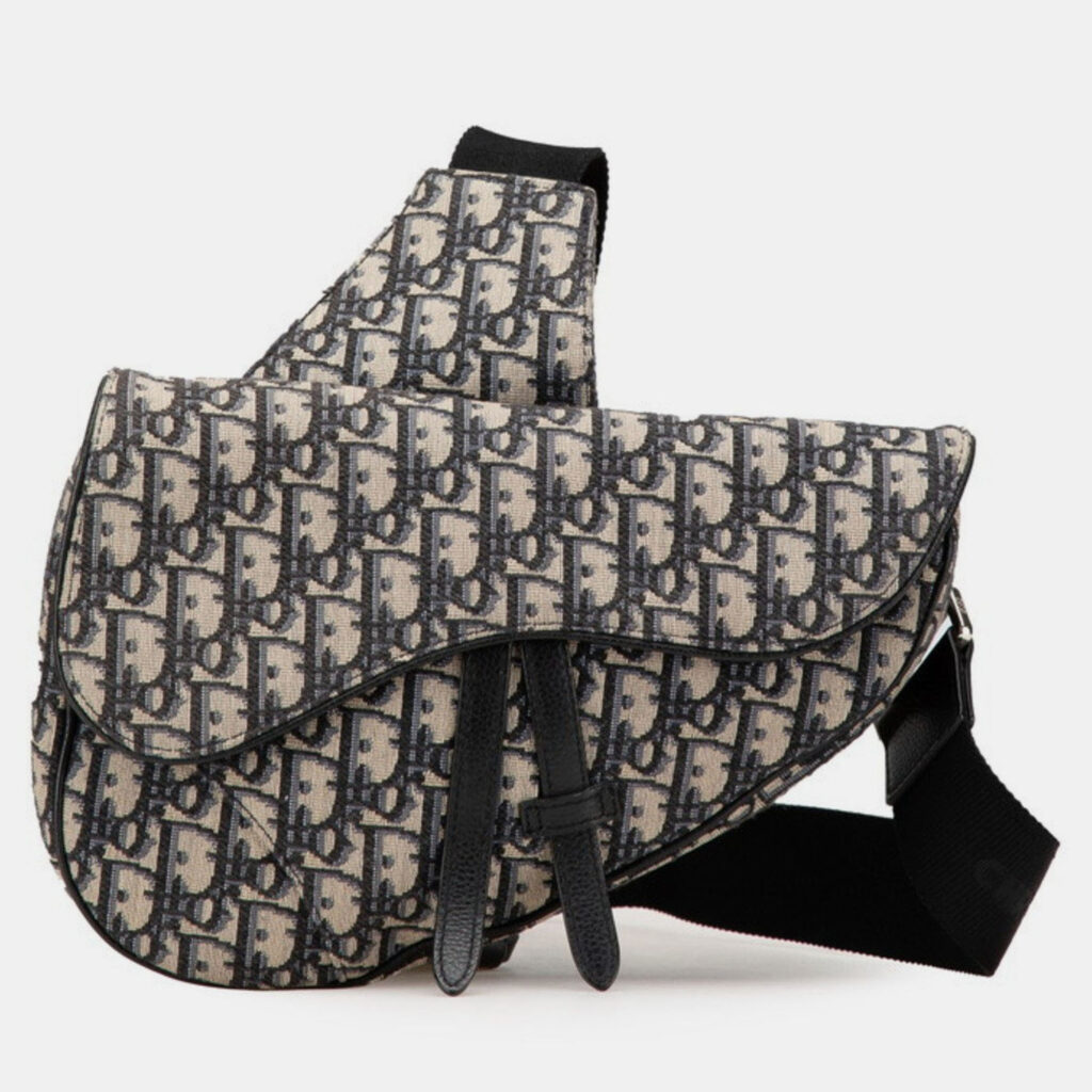 Christian Dior Dior Oblique Saddle Bag Body Shoulder Navy Beige Canvas Leather Christian Dior Dior Oblique Saddle Bag Body Shoulder Navy Beige Canvas Leather