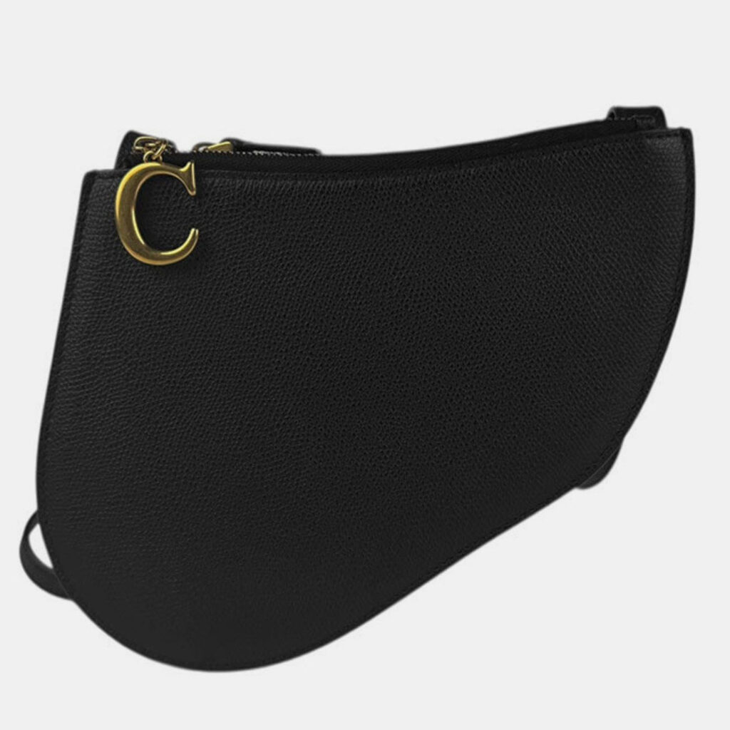 luxury-women-dior-used-handbags-p1248491-003-1.jpg Christian Dior Shoulder Bag Saddle Leather Black Gold
